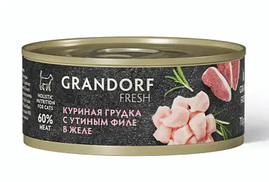 GRANDORF FRESH Консервы для кошек Куриная грудка с утиным филе в желе